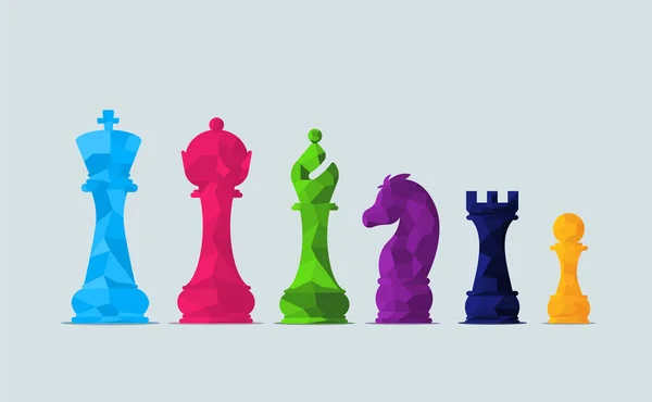 Εικονογράφηση Διανυσματικών Κομματιών Σκακιού Σύνολο Κομματιών Σκακιού Εικονίδιο Χαμηλό Πολυ — Διανυσματικό Αρχείο