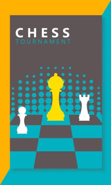 Satranç turnuvasının temsilci illüstrasyonu, maç, oyun. Satranç tahtası ve yarım tonlu reklam, davetiye, afiş, poster ve web tasarımı olarak kullan
