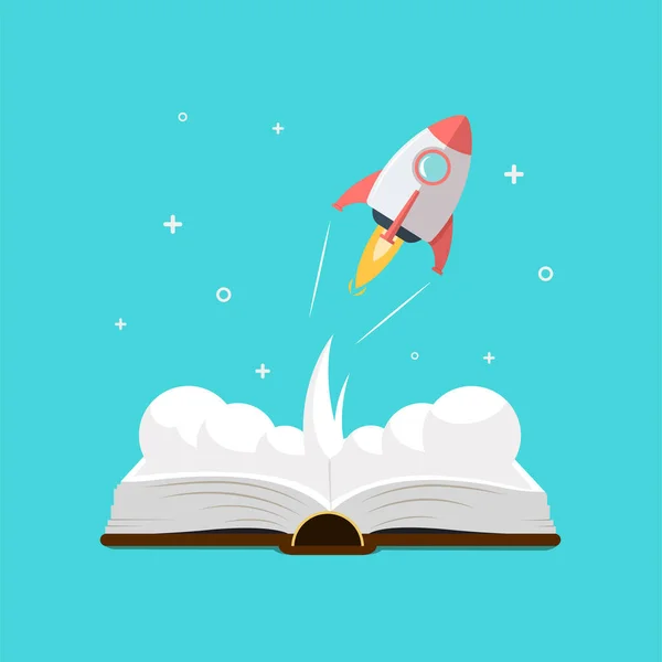 Rocket Launch Out Book Illustration Isolated Blue Background Vector Illustration — Stock Vector