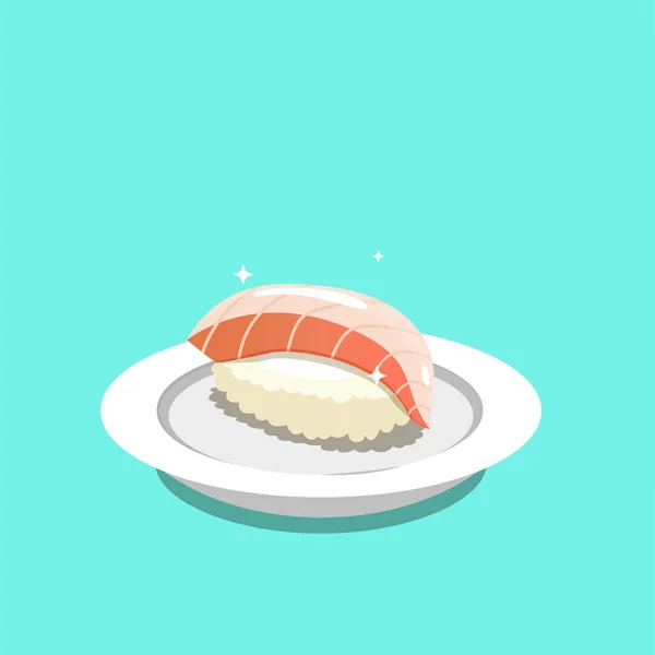 新鲜太妃糖寿司在白盘上的图解 — 图库矢量图片