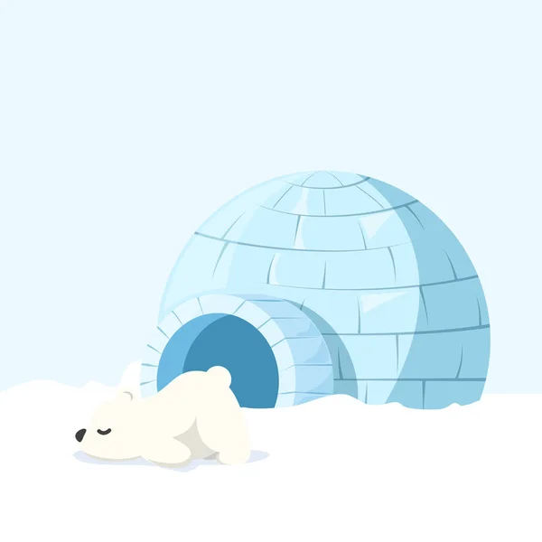 Векторная Иллюстрация Иглу Снежной Земле Белым Медведем Ледяное Жилище Эскимосов — стоковый вектор