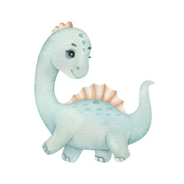 Işık arka planında sevimli küçük bir dinozor. Suluboya çocuk çizimi. 