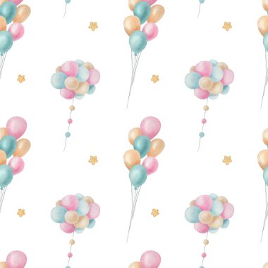 Açık arkaplanda suluboya balon deseni var. Ayrı elementleri olan parlak çocuklar..