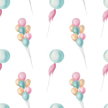Açık arkaplanda suluboya balon deseni var. Ayrı elementleri olan parlak çocuklar..
