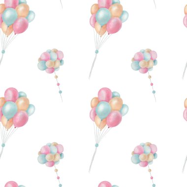 Açık arkaplanda suluboya balon deseni var. Ayrı elementleri olan parlak çocuklar..