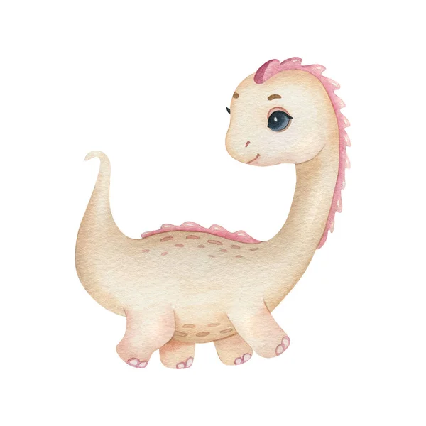 Słodki Mały Dinozaur Jasnym Tle Akwarela Kreskówki Dzieci Ilustracja — Zdjęcie stockowe