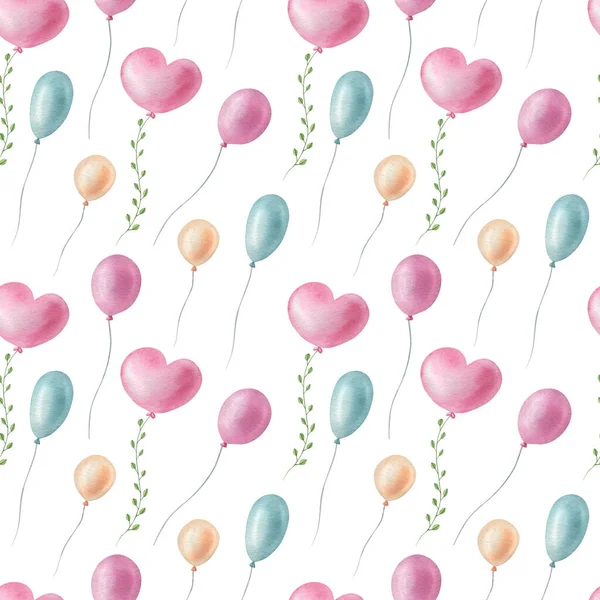 Watercolor cute balloon pattern on the light background. Bright kids illustration with isolated elements.