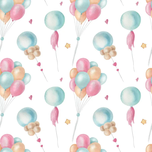 Watercolor cute balloon pattern on the light background. Bright kids illustration with isolated elements.