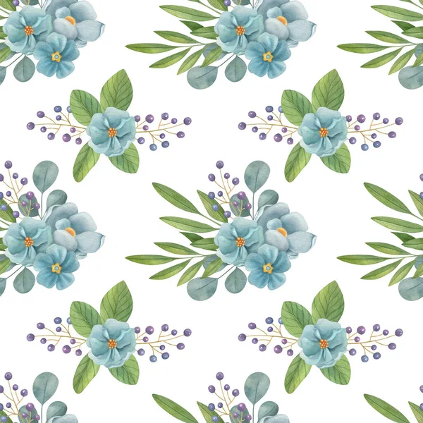 Watercolor Floral Seamless Pattern Light Background Hand Painted Illustration Elegant — Photo