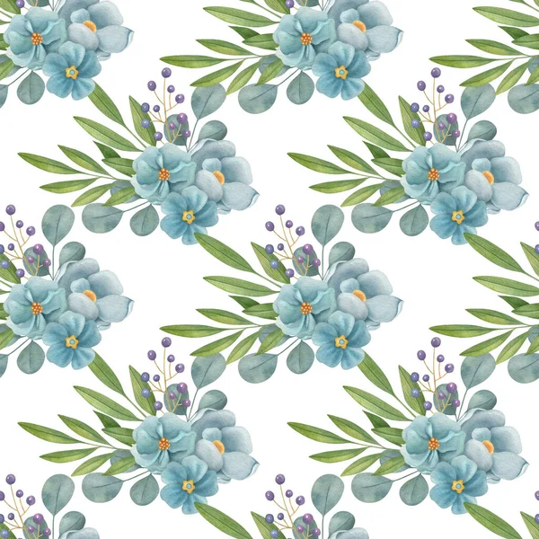 Watercolor Floral Seamless Pattern Light Background Hand Painted Illustration Elegant — Photo