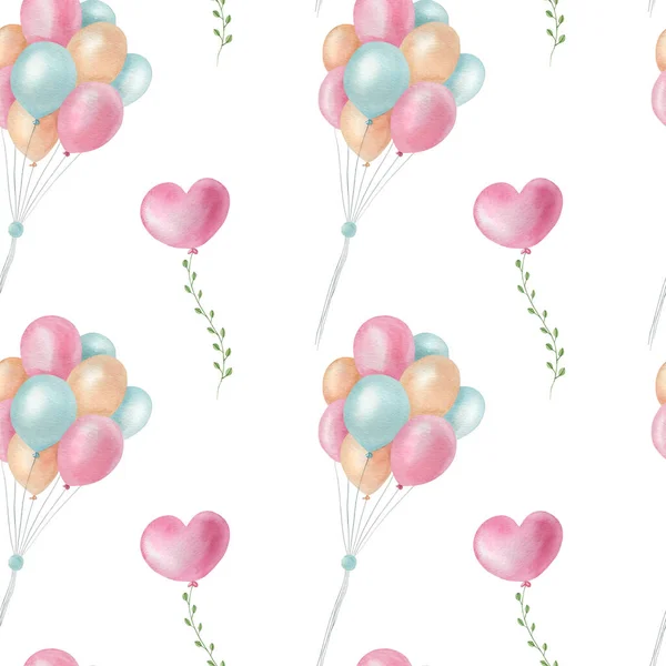 Watercolor Cute Balloon Pattern Light Background Bright Kids Illustration Isolated — Stock Photo, Image