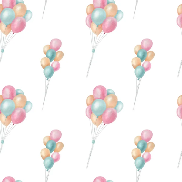 Watercolor cute balloon pattern on the light background. Bright kids illustration with isolated elements.