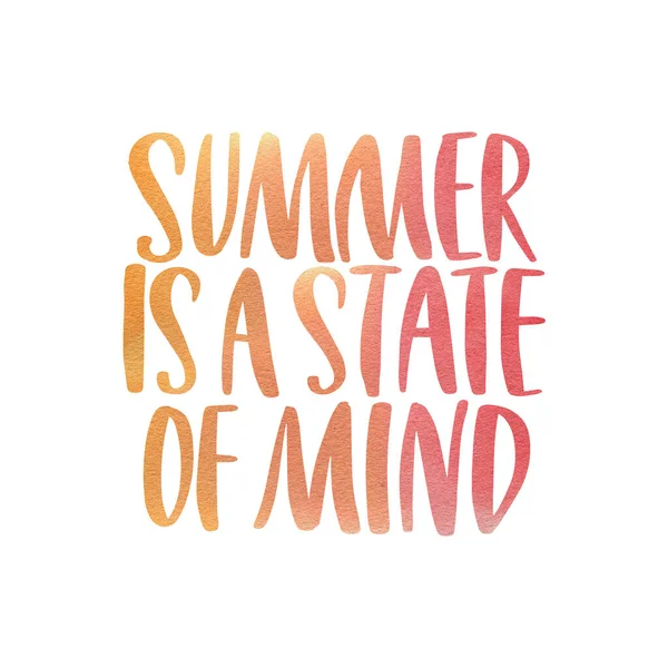 Summer State Mind Watercolor Inspirational Phrase Summer Ideal Greeting Card — Stock Photo, Image