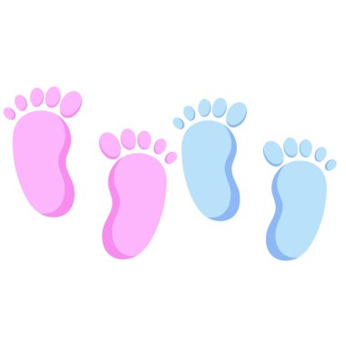 Bir çift bebek ayağı - erkek ve kız, pembe ve mavi. Beyaz arkaplanda izole edilmiş vektör illüstrasyonu, simge sembolü