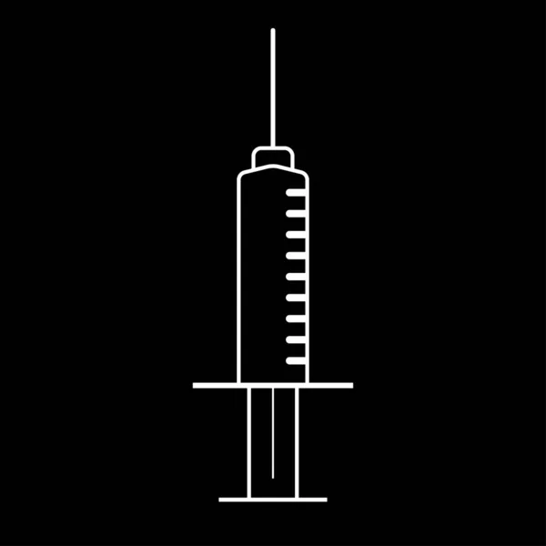 Икона Шприца Белый Шприц Черном Фоне Понятие Вакцинации Введения Лекарств — стоковый вектор