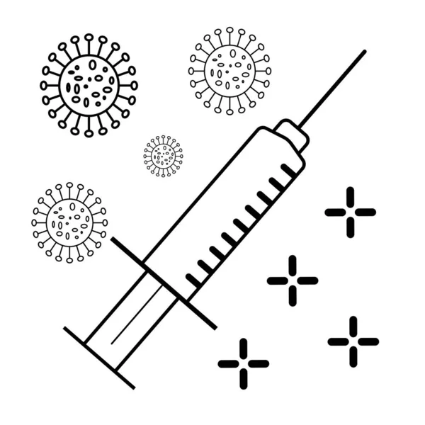 Значок Шприца Знак Линии Коронавирусной Вакцины Концепция Вакцинации Изолированная Векторная — стоковый вектор