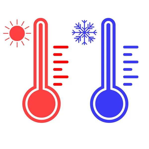 气象学温度计图标 温度又热又冷 在白色背景上孤立的向量图解 太阳的雪花 — 图库矢量图片
