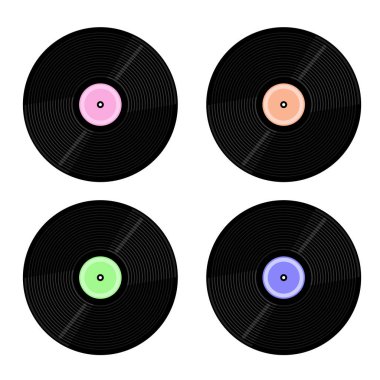 Vinil plaka seti. Beyaz arkaplanda vektör çizimi izole edildi. Müzik retro simgesi.