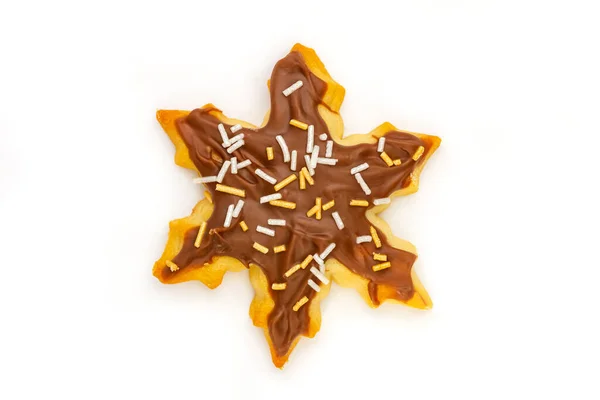 Biscoito Estrela Com Chocolate Está Fundo Branco — Fotografia de Stock