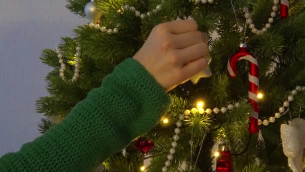 Hermoso Árbol Navidad Está Decorado — Vídeo de stock