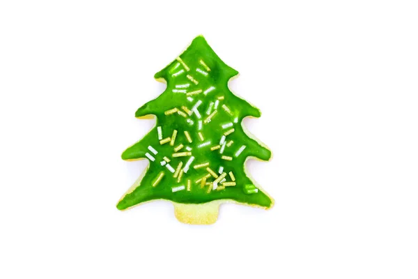 Galletas Verdes Árbol Navidad Encuentra Fondo Blanco — Foto de Stock