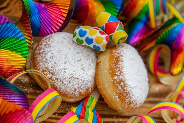 Panquecas Berliner Com Açúcar Decoração Festa Fotografia De Stock