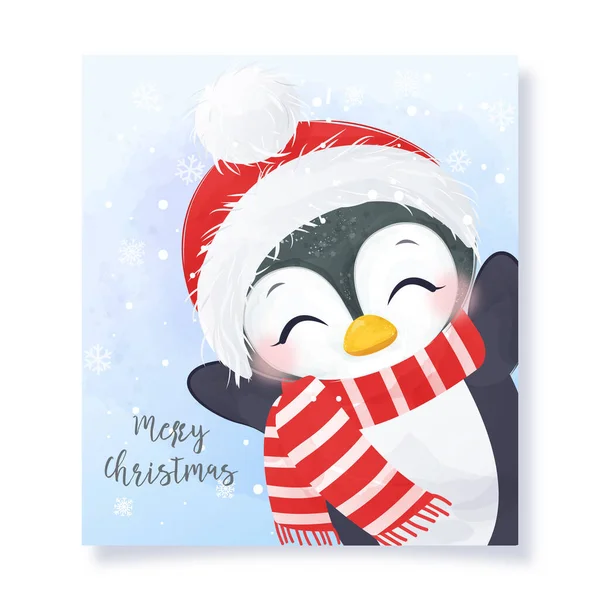 Weihnachtsgrußkarte Mit Entzückenden Animen Aquarell Stil Weihnachten Hintergrund Illustration — Stockvektor