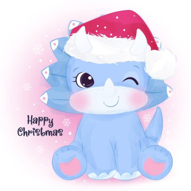 Suluboya tarzında şirin hayvanların olduğu Noel tebrik kartı. Noel arkaplan çizimi.