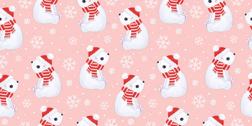 Cute polar bear pattern for christmas background. Christmas background illustration.