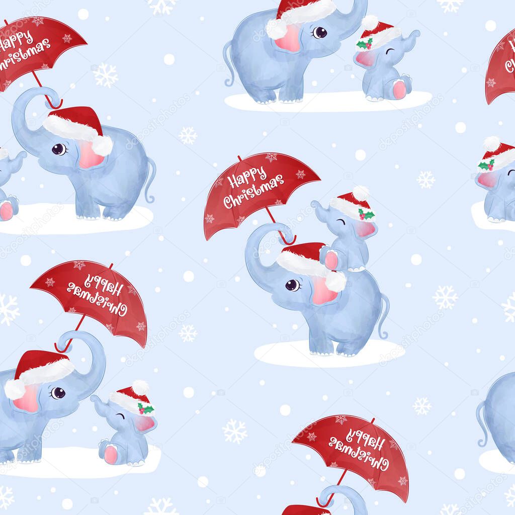 Cute elephant pattern for christmas background. Christmas background illustration.