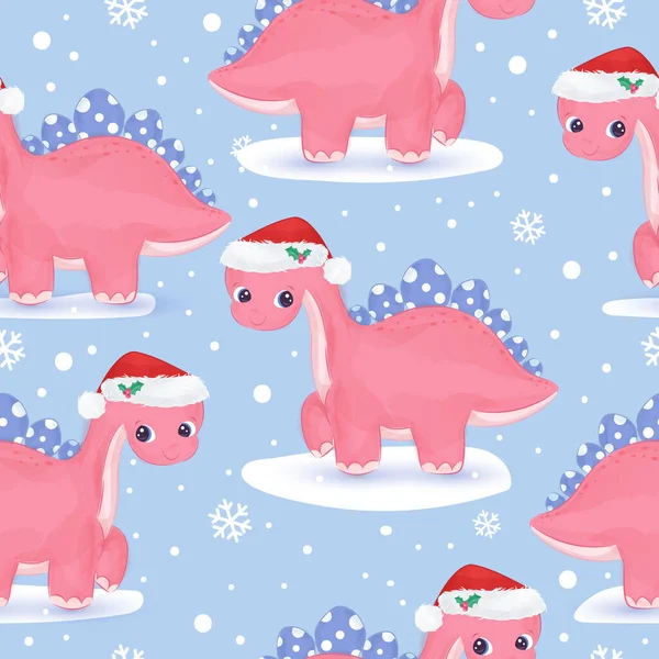 Słodki Wzór Dinozaura Tle Bożego Narodzenia Boże Narodzenie Tło Ilustracja — Wektor stockowy