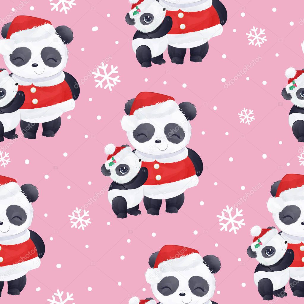 Cute panda pattern for christmas background. Christmas background illustration