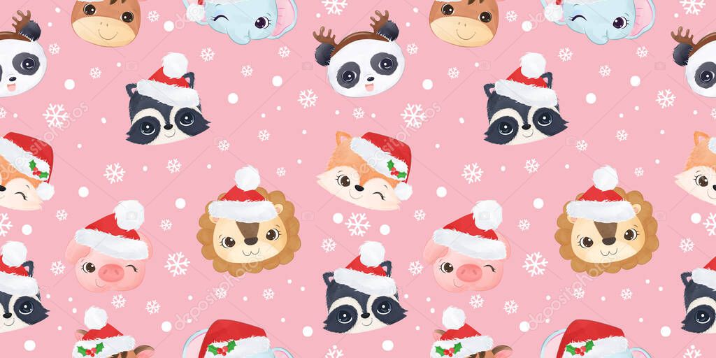 Cute animals pattern for christmas background. Christmas background illustration