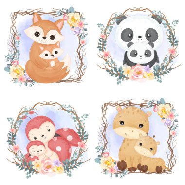 Sevimli anne ve bebek hayvanlar