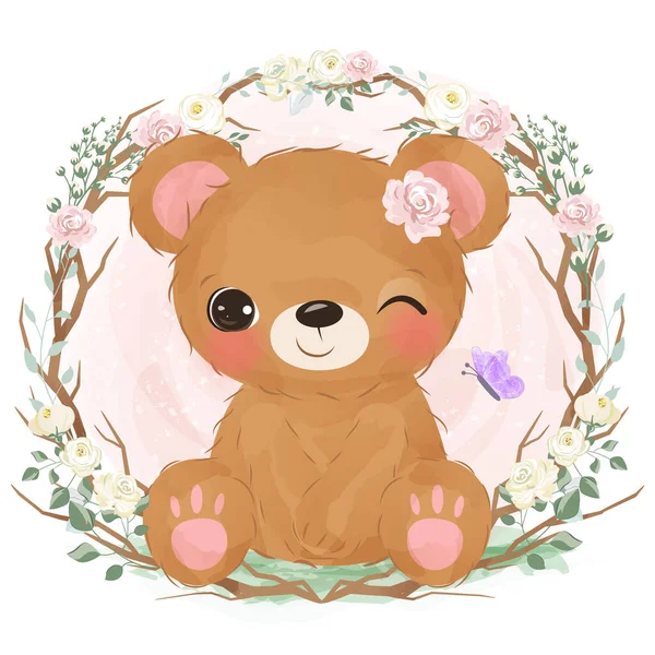 Cute baby bear in watercolor illustration