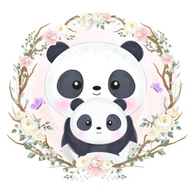 Sevimli anne ve bebek panda