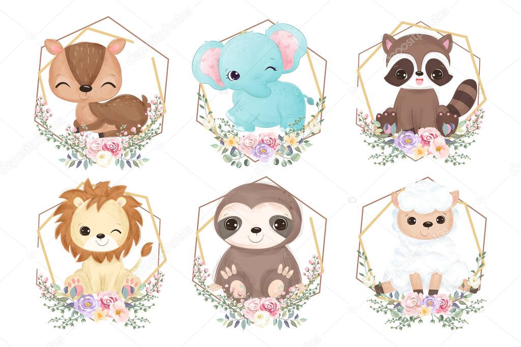 adorable animals illustration in watercolor for personal project