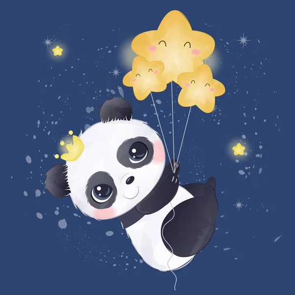 Adorable Baby Panda Playing Stars — Stock Vector