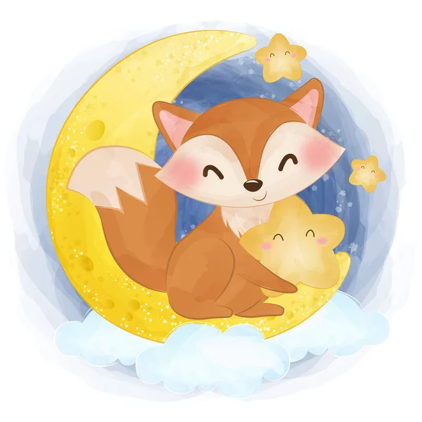 Adorable little fox in watercolor illustration for nursery decoration