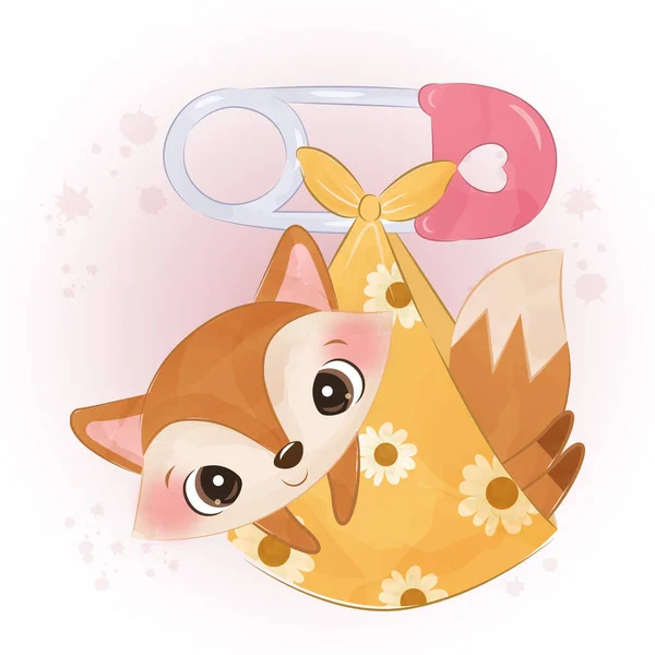 Adorable little fox in watercolor illustration for nursery decoration