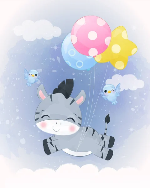 Adorable little zebra in watercolor illustration for nursery decoration
