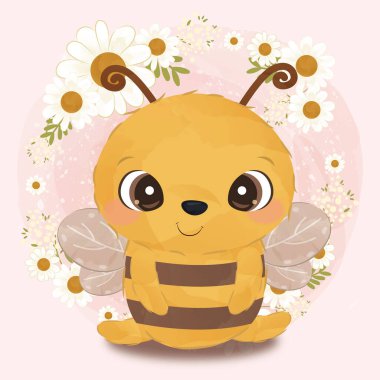 Adorable little bee in watercolor illustration for nursery decoration clipart