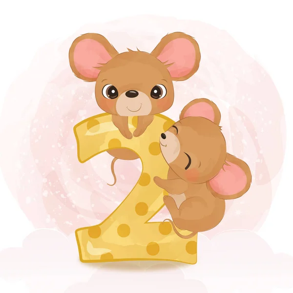 Cute birthday number with cute animal illustration