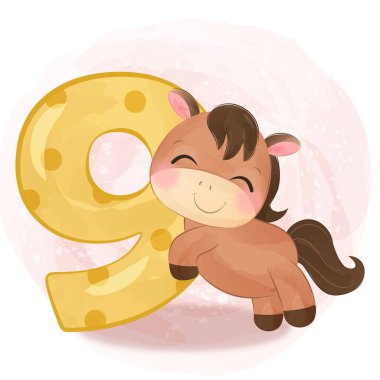 Sevimli hayvan resimli şirin bir doğum günü numarası.