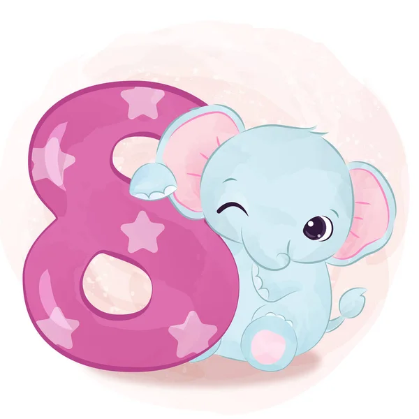 Cute birthday number with cute animal illustration