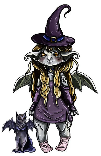 Cute Cartoon Character Full Growth Dressed Attire Halloween Pretty Baby — Stock Photo, Image