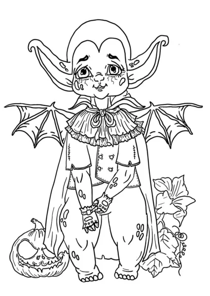 Personaje Halloween Dibujos Animados Criatura Linda Pequeño Vampiro Amable Con — Archivo Imágenes Vectoriales