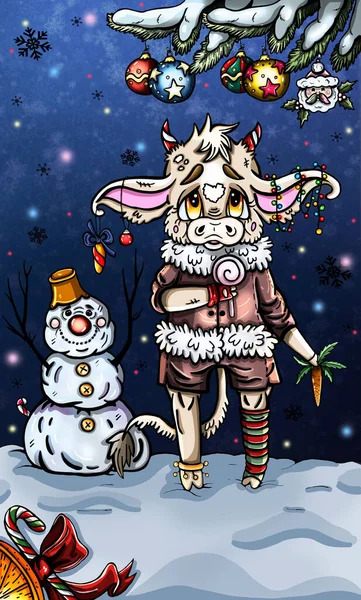 Cartoon Karakter Schattig Nieuwjaar Kleine Stier Met Lange Oren Grote — Stockfoto
