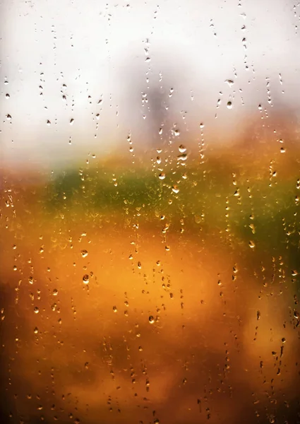 Hujan Menetes Jendela Suasana Musim Gugur — Stok Foto