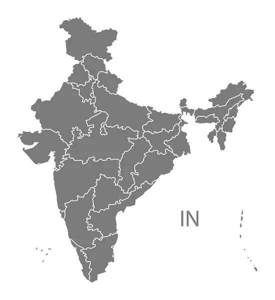 India megjelenítése régiók szürke — Stock Vector